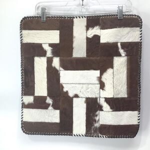 Cow Hide  Patchwork Cow Hide Leather Brown White 17.5" x‎ 17.5" Wall Decor Rug